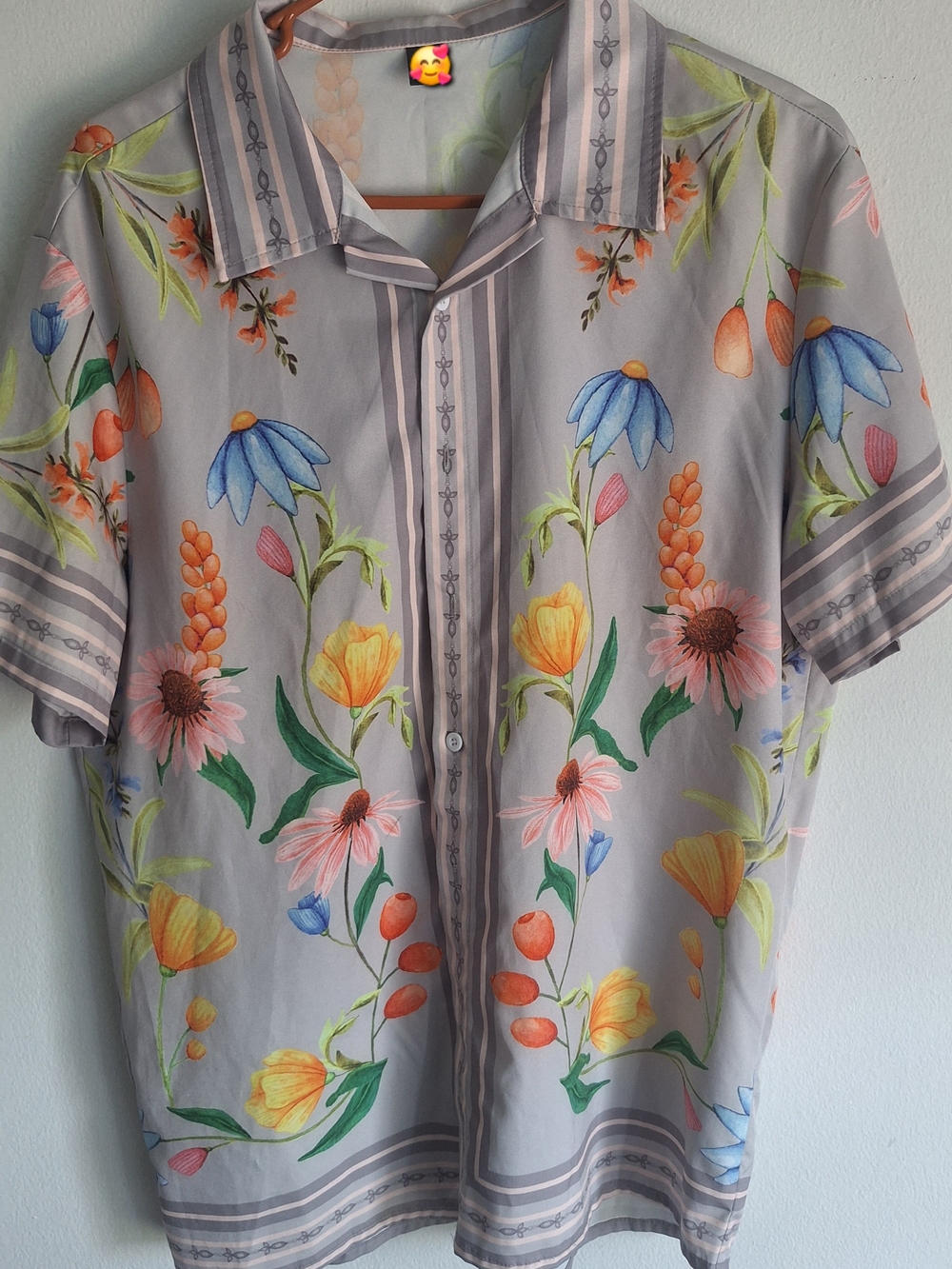 & Other Stories Gray Floral Short-Sleeve Button-Down Shirt